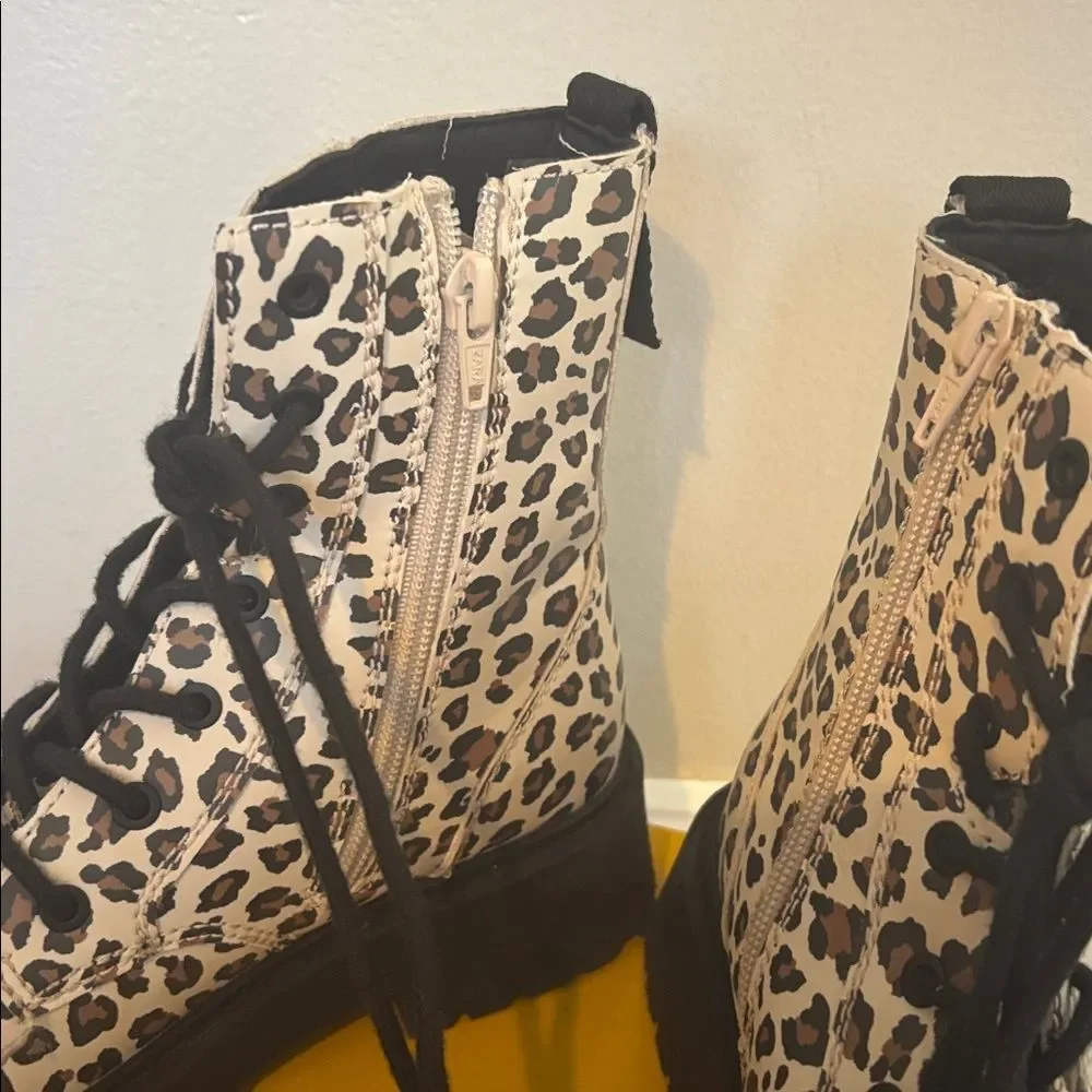 Zara euro size 34 Girls Leopard Print Lace-Up Ankle Boots